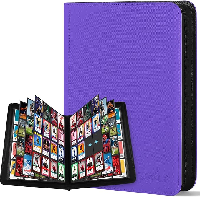 1000+ Pockets Trading Card Binder, 16 Pockets Zipper Binder Card Album, 32 Pack Double-sided Side Loading Non-Ring Card Binder, Card Holder Folders for MTG, TCG, Game Cards & Sports Cards, Purple