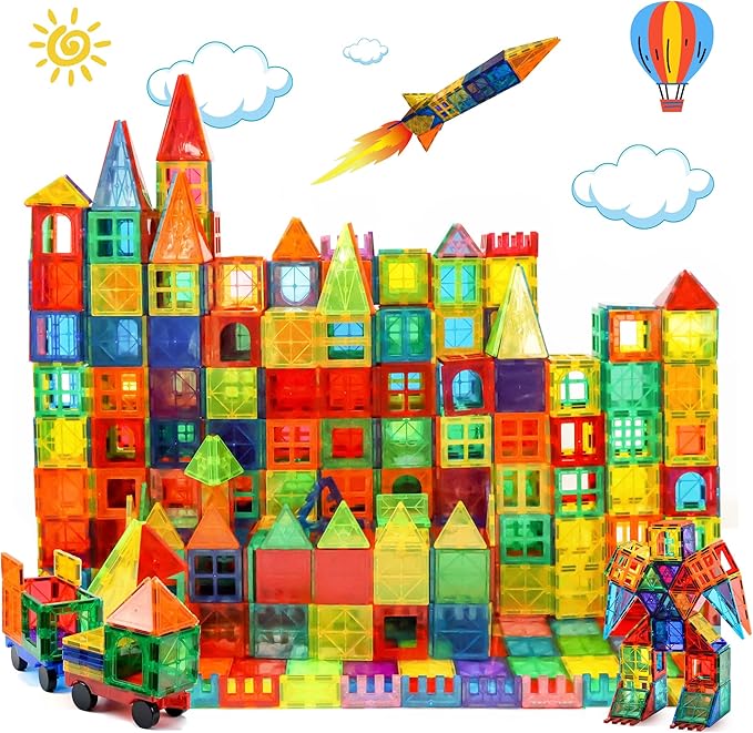 Magnetic Tiles 150 PCS with 2 Cars - STEM Building Blocks for Kids,Safe Magnatiles for 3+ Preschool Toddlers, Educational Gift for Boys & Girls