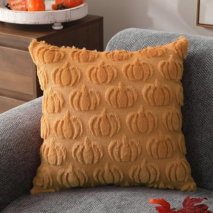 DFXSZ Fall Pillow Covers 12x20 2Pcs Light Orange Pumpkin Fall Decorations | Fall decor Set of 2 Throw Pillow Cases Soft Plush Faux Fur Wool Couch Cushion for Chair Sofa Bedroom Living Room Home Decor