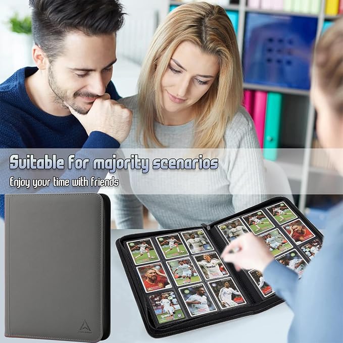 Arkeiliy Card Binder 9 Pocket, Double Sided Pockets Trading Card Binder with 30 Sleeves, Premium Zip Trading Card Holder Collector Album Holds 540 MTG (grey)