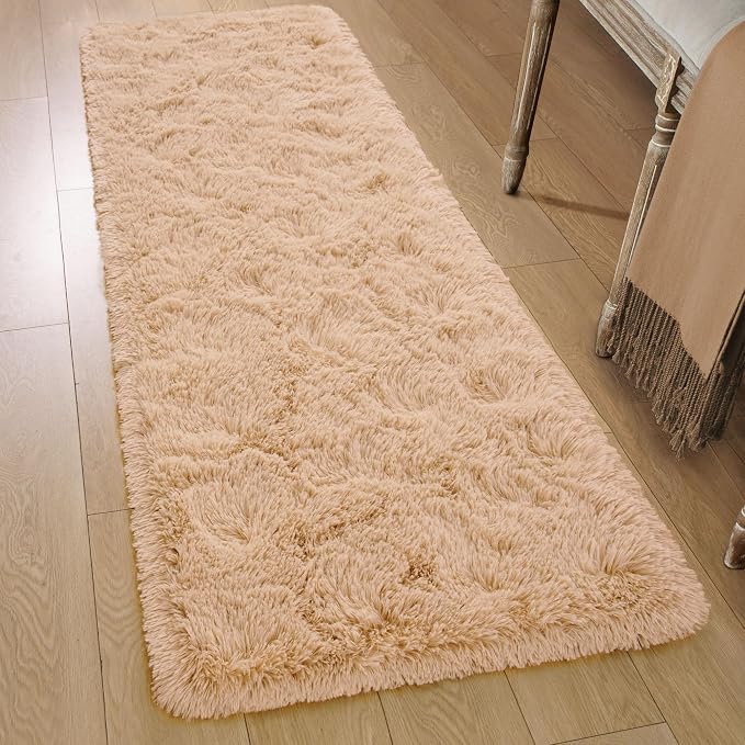 Tepook Soft Runner Rugs for Bedroom Living Room, Fluffy Plush Rug 2x6 for Kids Girls Room, Shag Furry Area Rug Non Slip Carpet for Nursery Children Dorm Home Decor, Beige
