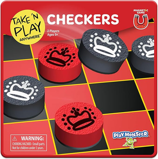 PlayMonster Take 'N Play Anywhere — Checkers — Magnetic Travel Game — Fun on The Go! — for Ages 4+