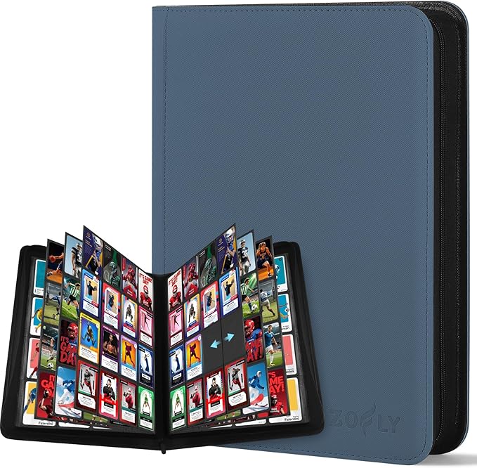 1000+ Pockets Trading Card Binder, 16 Pockets Zipper Binder Card Album, 32 Pack Double-sided Side Loading Non-Ring Card Binder, Card Holder Folders for MTG, TCG, Game Cards & Sports Cards, Navy Blue