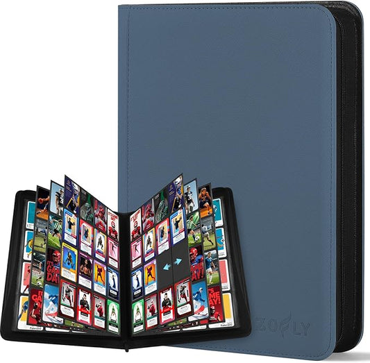 1000+ Pockets Trading Card Binder, 16 Pockets Zipper Binder Card Album, 32 Pack Double-sided Side Loading Non-Ring Card Binder, Card Holder Folders for MTG, TCG, Game Cards & Sports Cards, Navy Blue