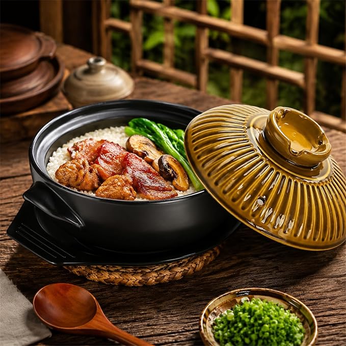 Okllen Large Korean Ceramic Bowl with Lid and Platter, 54 oz Clay Pot for Cooking, Sizzling Hot Pot for Dolsot Bibimbap, Soup, Casserole, Rice, Stew, Noodle