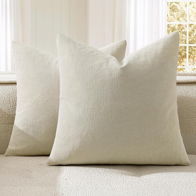 MIULEE Cream Chenille Couch Throw Pillow Covers, 18x18 | Set of 2, Soft Farmhouse Modern Home Decor, Decorative Pillowcases for Sofa Living Room Bed