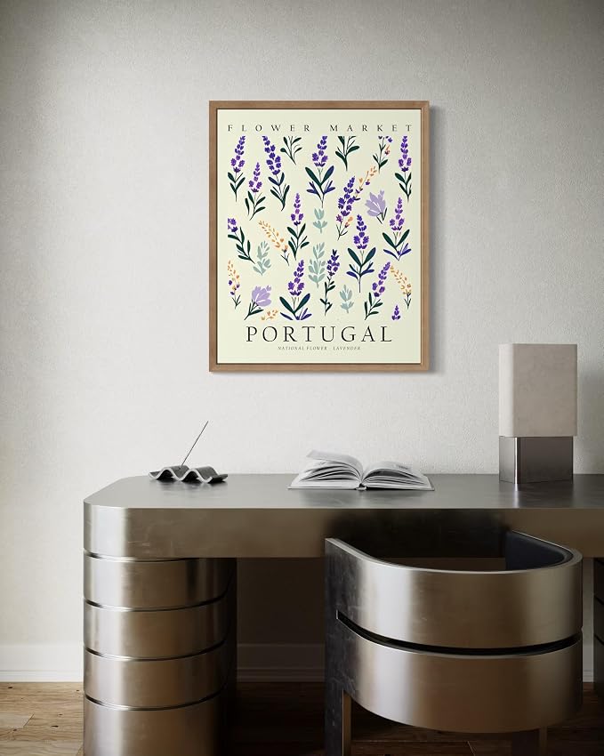 Portugal Flower Market Art Print Poster, Wall Art Floral Painting Botanical Decor for Bedroom, Kitchen, Bathroom Livingroom Decoration 82B (Portugal, 14"L x 11"W, Wood Frame)