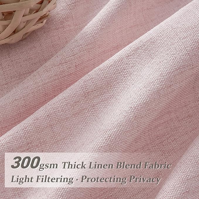 Light Pink Pinch Pleated Curtains 90 Inches Long for Girls Bedroom 2 Panels Set, Cute Linen Blend Semi Sheer Memory Trained Pleat Cortinas Rosadas Track System Window Drapes Decor 40 x 90 Inch Length