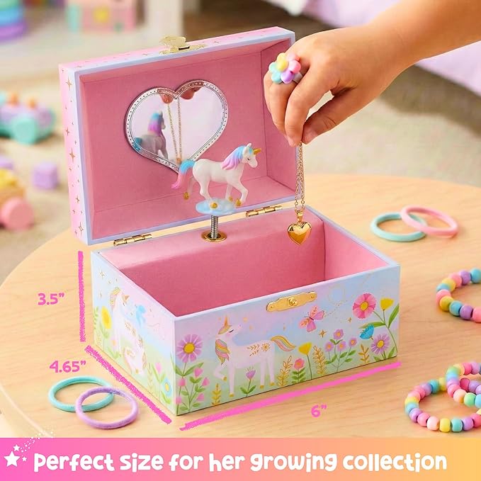 Giggle & Honey Musical Jewelry Box for Girls - Kids Jewelry Box, Unicorn Toys for Girls 4-6, Easter Gifts for Kids, 6 x 4.7 x 3.5 in