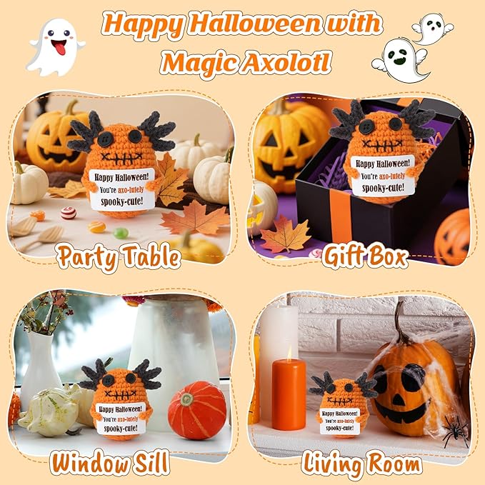 Non Candy Halloween Treats for Kids, Crochet Axolotl Décor for Teens Tweens Girls Boys, Trick or Treat Halloween Gifts, Halloween Goodie Bag Stuffers in Boo Basket
