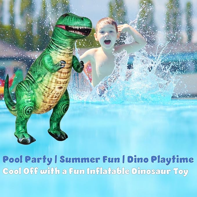 Jet Creations T-Rex Inflatable 43" Lx37 H, Ages 3+ Dinosaur Toy – Party Decoration, Pool Play, Yard Display, Jurassic Themed Photo Prop, VBS, Wild Green, 1 pc