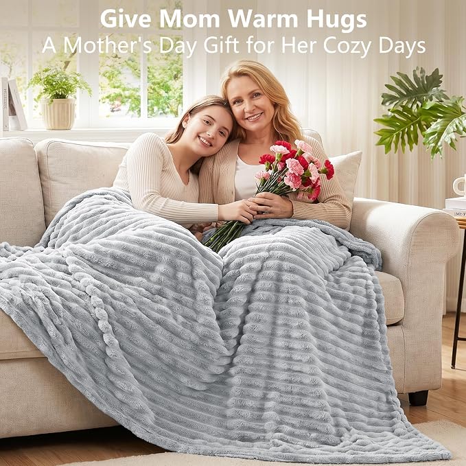 Light Gray Throw Blanket for Couch & Bed, 50 x 60 Inch | 300GSM Ribbed Fleece Blanket, Soft, Cozy & Lightweight, OEKO-TEX Certified, All-Season Use for Travel, Dorm & Home Decor