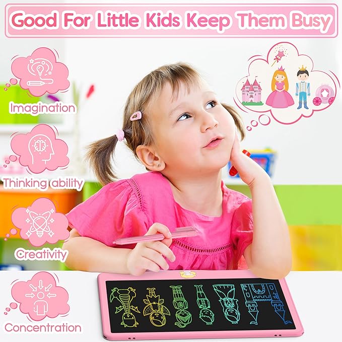 Hockvill LCD Writing Tablet 12 Inch, Toys for Boys Girls Drawing Pad for 3 4 5 6 7 Year Old Kids Toys, Toddler Erasable Doodle Board Travel Essentials, Children’s Day Valentines Gifts for Kids - Pink