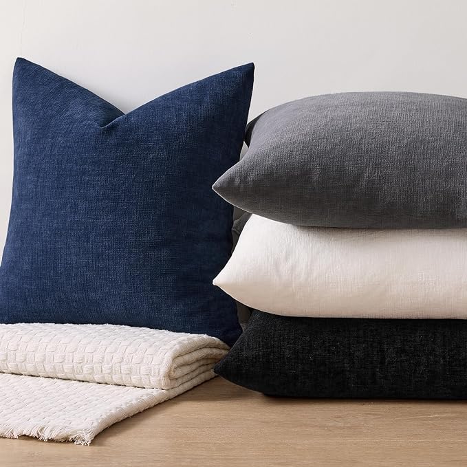 MIULEE Navy Chenille Couch Throw Pillow Covers, 18x18 | Set of 2, Soft Coastal Home Decor, Modern Farmhouse Decorative Pillowcases for Sofa Living Room Bed