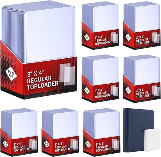 400 Card Sleeves Top Loaders for Cards Included 96 Pockets Top Loader Binder, 3" x 4" Baseball Card Protector Hard Plastic Card Holder for Sports Trading Cards (200 Toploaders + 200 Soft Sleeves)