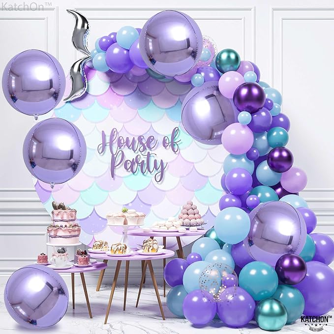KatchOn, Big Purple Mylar Balloons - 22 Inch, Pack of 6 | Round 4D Metallic Lavender Balloon for Purple Party Decorations | Metallic Balloons for Anniversary | Unicorn, Mermaid Birthday Decorations