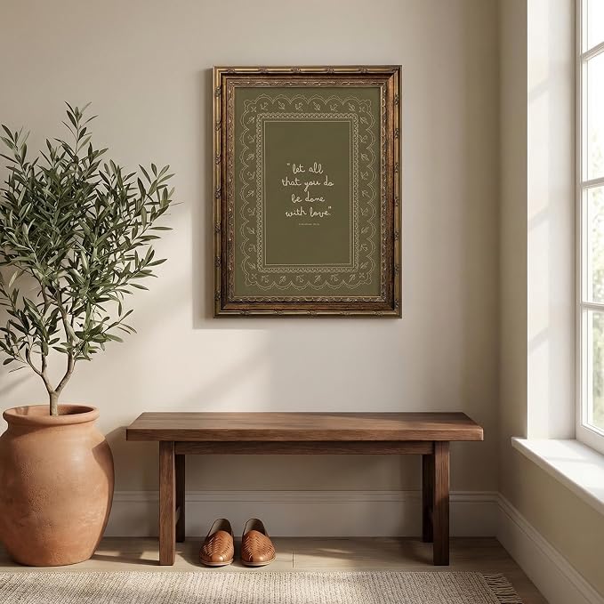 Framed Inspirational Bible Verse Wall Art Print “Let All That You Do Be Done with Love” Scripture Quote Picture with Vintage Christian Wall Decor for Living Room Bedroom Office 8x10 Inches
