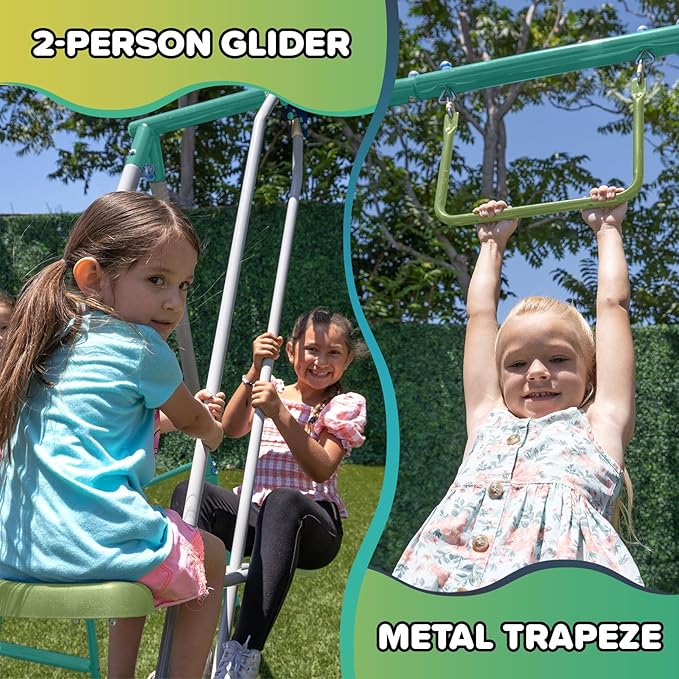 Sportspower Arcadia Light Zone Metal Swing Set for Kids, Outdoor Playset with LED Light-Up 5ft Slide, Slide Tunnel, Swings & Trapeze, 6ft Heavy-Duty Steel Frame, 600lbs Capacity