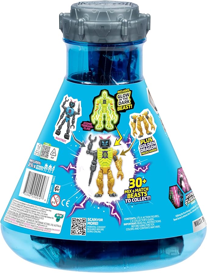 MRBEAST LAB Hybrids Multi Pack, Reveal Different Hybrid Parts to Create 2 Mix & Match Action Figures, Plus Parts of The Golden Panther Dragon, Fuse Beast Combinations, Lab-Bot vs GID Skeleton