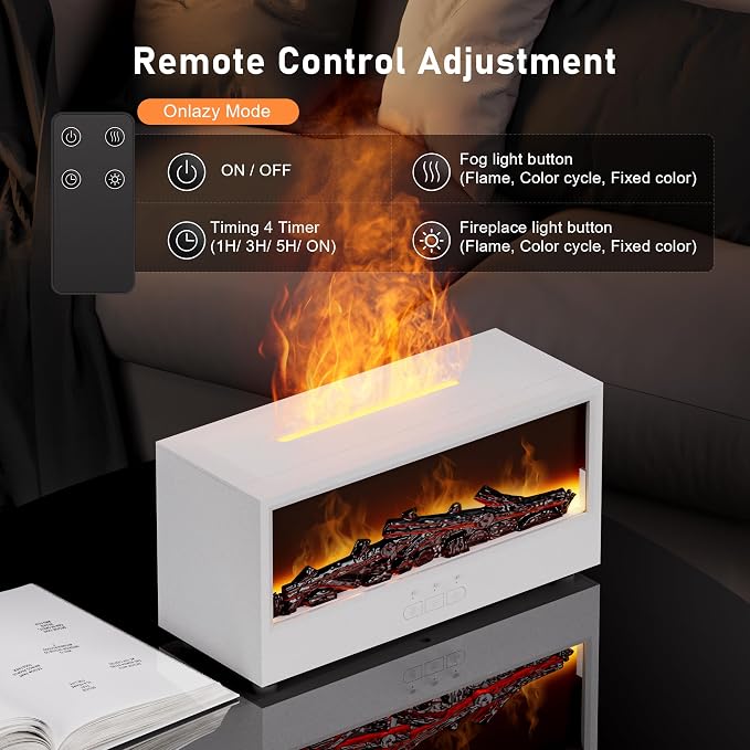 Fireplace Flame Air Diffuser Humidifier | 7 Colors Aromatherapy Oil Diffuser, Ultrasonic Aroma Humidifier with Remote Control & Timer for Bedroom Home Office Yoga