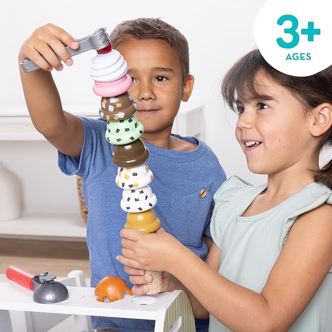 Melissa & Doug Wooden Scoop & Serve Ice Cream Counter, Pretend Play Store, 28 Toy Food & Play Kitchen Accessories, Preschool Toys for Girls & Boys 3+