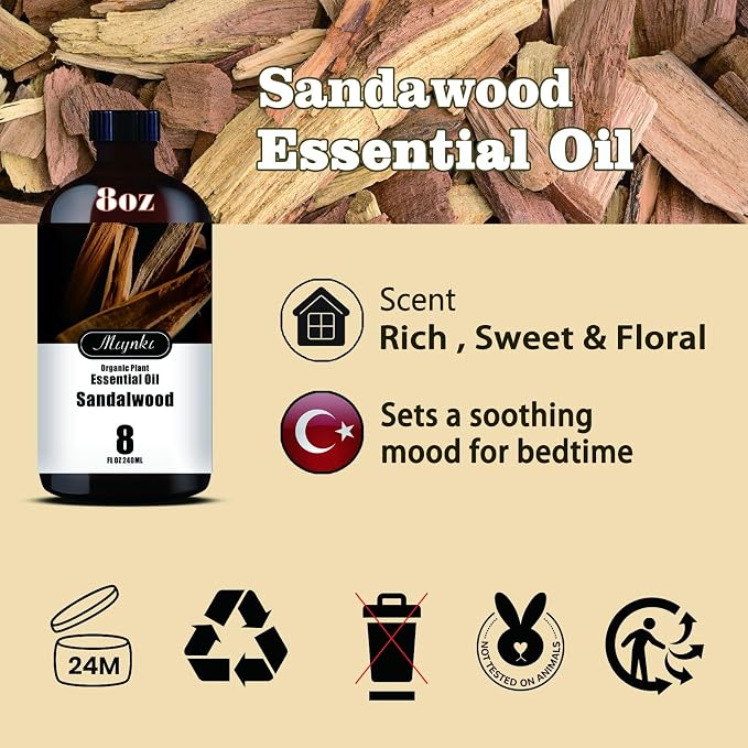 Sandalwood Essential Oil-8.33 fl oz for Diffuser, Massage, Skin Care, DIY Soap, Candle, Meditation, Yoga, Relaxation, Gift Ready