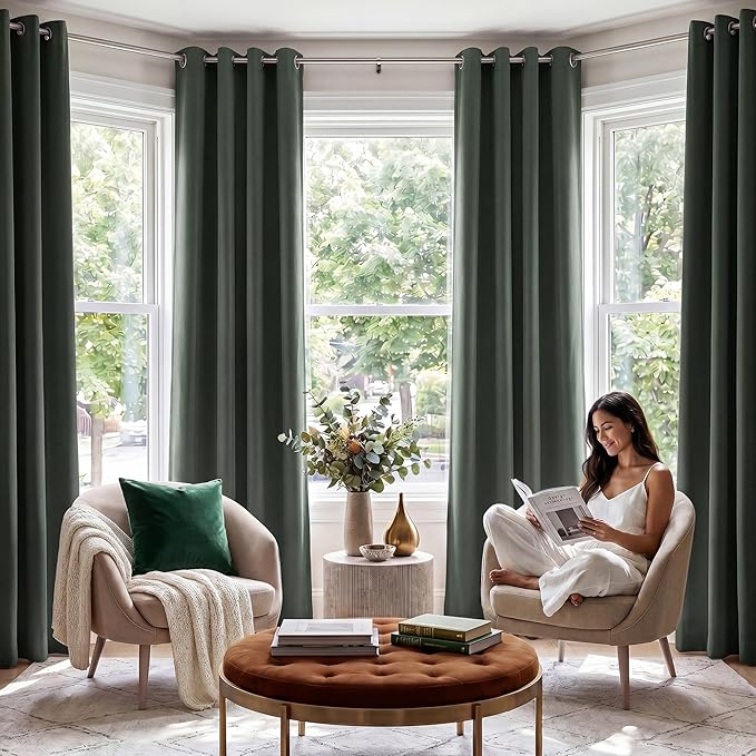 NICETOWN 100% Blackout Curtains 84 inches Long, Pair of Energy Smart & Noise Blocking Out Drapes for Baby Room Window, Thermal Insulated Guest Room Lined Window Dressing(Dark Mallard, 52 inches Wide)