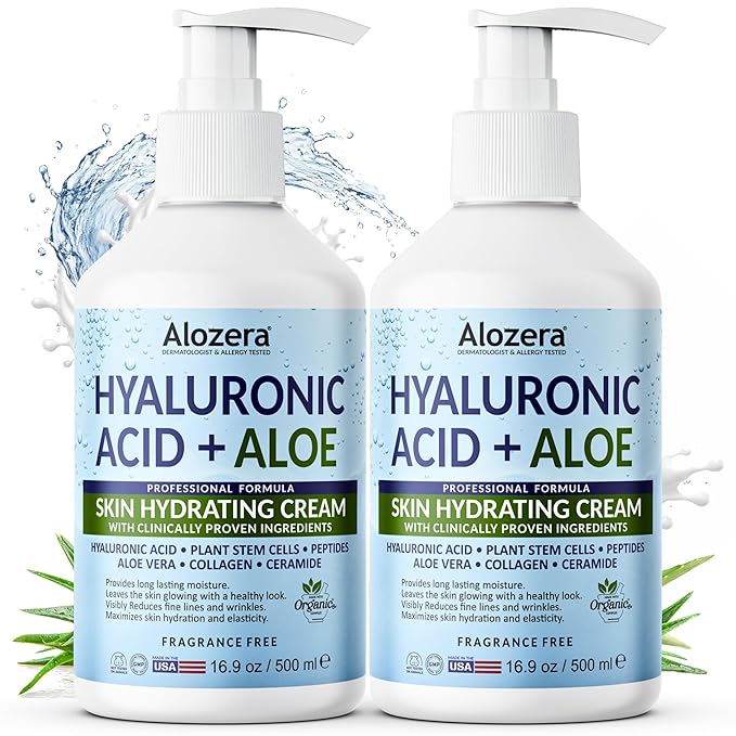 Alozera Hydrating Body Lotion, Hyaluronic Acid & Aloe Vera Body Moisturizer, Lightweight & Fast Absorbing Lotion for Dry Skin, Refreshing Hydration, No Added Fragrance, 16.9 oz (Pack of 2)
