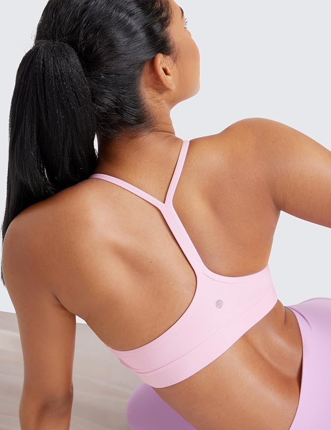 CRZ YOGA Butterluxe Y Back Sports Bras for Women - Padded Racerback Low Impact Spaghetti Thin Strap Workout Yoga Top
