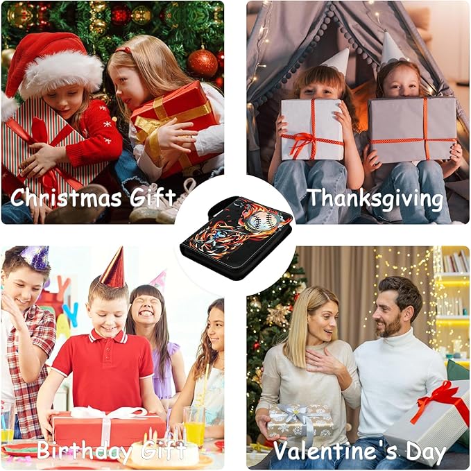 Baseball Card Binder, 900 Pocket Baseball Card Holder with 50 Removable Sleeves, Creative Design Zipper Sports Card Binder Sheets Display Storage for Collectors Boys and Girls Gift (RED 900 CARD)