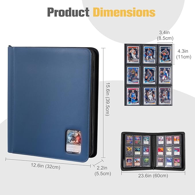 ProCase Top Loader Binder, 9 Pocket Holds 324 Toploaders, Waterproof PU Leather with Non-PVC Pockets for Trading Cards or Sports Cards, Compatible with TCG, MTG in 3"x4" Toploader -Navy