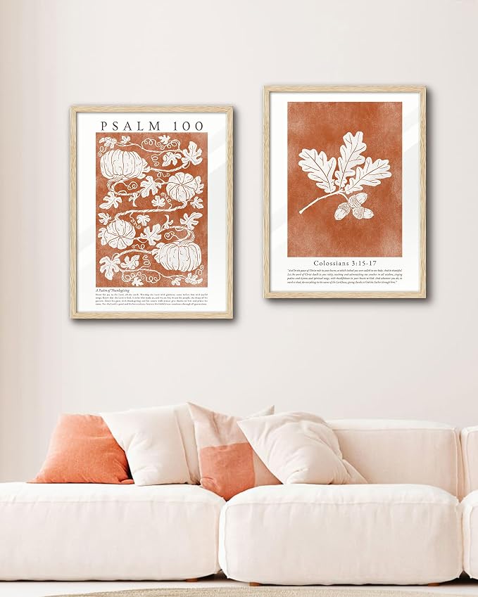EcoHest 16x20 in Colossians Scripture Fall Botanical Christian Wall Art | Solid Oak Wood Frame with Canvas Wall Art, Burnt Orange Bible Verse Wall Decor for Bedroom, Living Room, Office, Church,1Pack