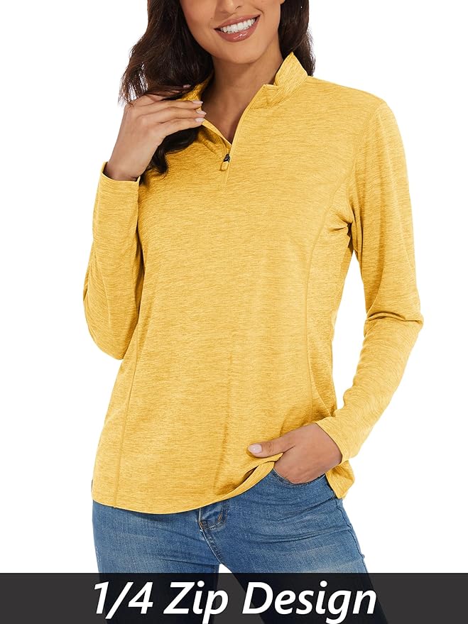 MAGCOMSEN Women's UPF 50+ Sun Shirts Long Sleeve 1/4 Zip Pullover Quick Dry Workout Hiking Tops Running Athletic Shirts