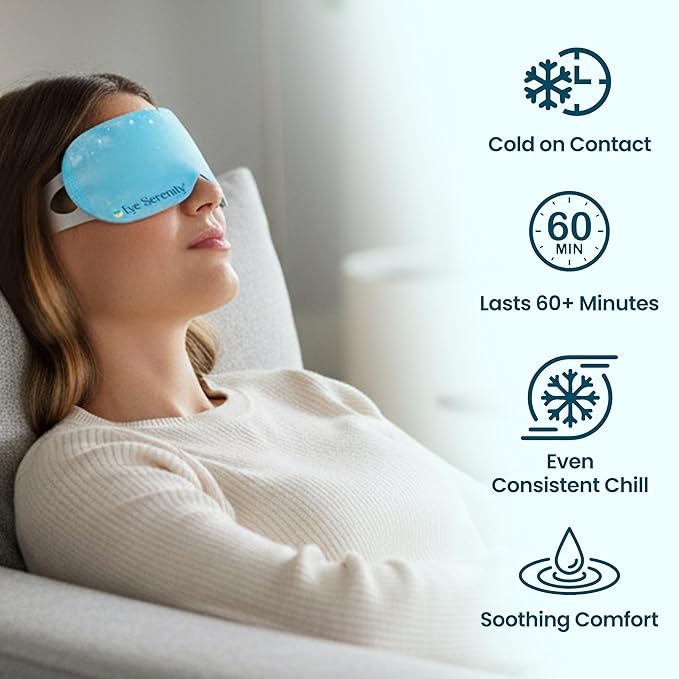 Eye Serenity CHILL Self Cooling Eye Mask for Puffy Under-Eyes, Dark Circles, Hyaluronic Acid Long-Lasting Cold Eye Compress, Mothers Day Gifts, Spa Relaxation and Self-care Gifts for Women & Men