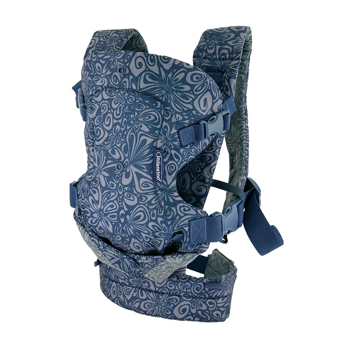 Infantino Flip 4-in-1 Convertible Baby Carrier, Adjustable, Ergonomic Hands Free Babywearing, Registry Essential, Carrier for Newborn to Toddler, Floral Navy