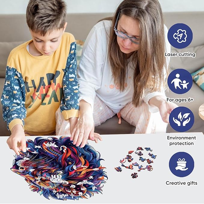 Qiuenisray 500 Pieces Wooden Puzzles for Adults, Lion Jigsaw Puzzles, Wood Challenging Puzzle, FSC Certified Wall Decor, Royal Unique Shape Animal Adult Puzzle Piece, Gift for Family Game 15.5x16.7 in