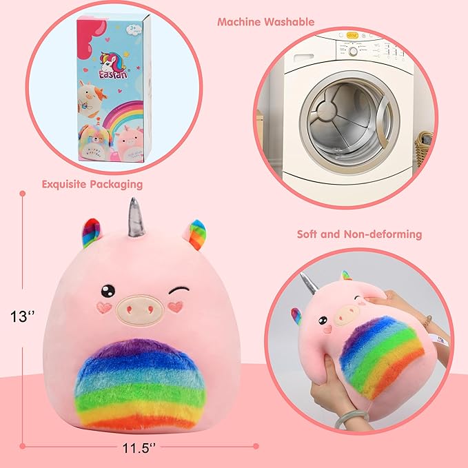 Easfan 13'' Rainbow Unicorn Plush Pillow Soft Unicorn Plush Toy Cute Stuffed Animal Home Room Decoration Birthday Valentine Gifts