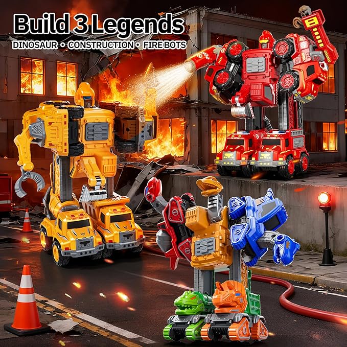 Transform Toys for Boys 4-6, 5 in 1 Take Apart Toys for Boys 3-5, Fire Firetruck Transforming Assembling Robot Toy for Kids, Educational Birthday Gift for 4 5 6 7 8 Year Old Boy Girls