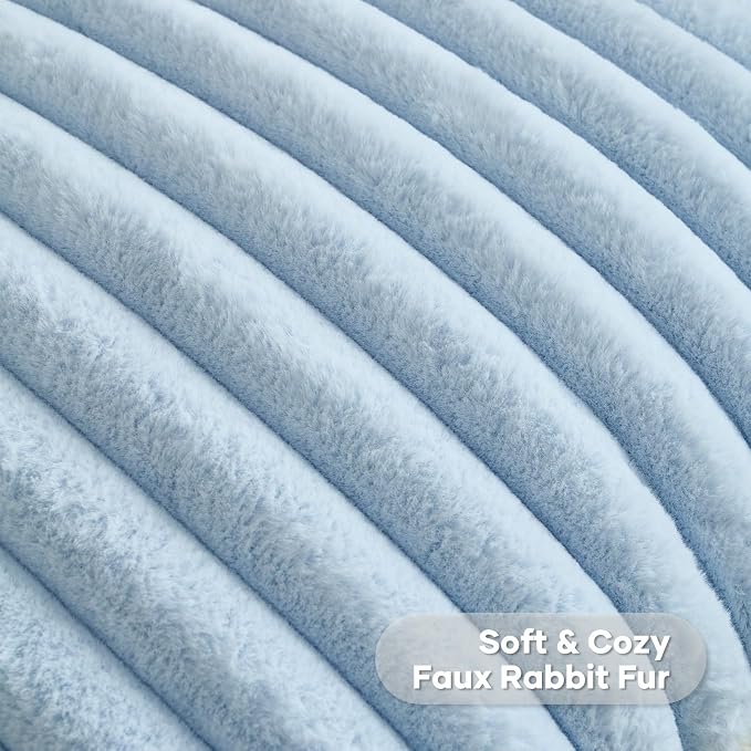 FUTEI Pack of 2 Faux Fur Throw Pillow Covers 12x20 Inch, Light Blue | Fluffy Faux Rabbit Fur Front/Premium Velvet Back,Hidden Zipper,Machine Washable,Non-Shedding,Colorfast,Insert Not Included.