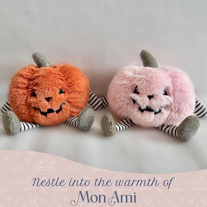 MON AMI Baby Boo Jack O' Lantern Plushie – 6.5” Orange Halloween Pumpkin Stuffed Toy with Striped Arms & Legs | Spooky Plush Toy Gift for Boys, Girls, Toddlers | Perfect for Halloween Prop & Décor