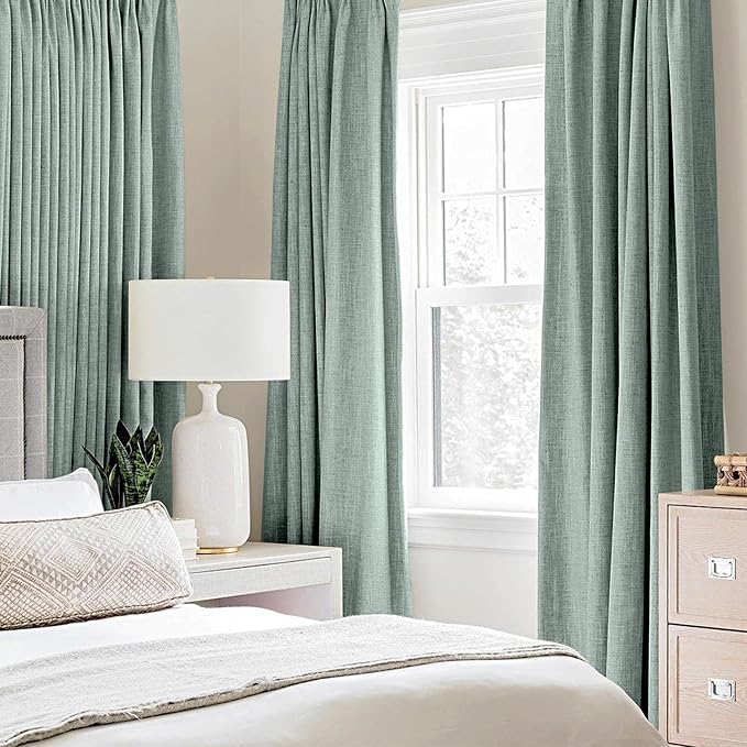 MIULEE Linen Texture Curtains for Bedroom Solid 100% Blackout Thermal Insulated Seafoam Green Curtains Grommet Room Darkening Drapes for Living Room 52x84 Inch (2 Panels)
