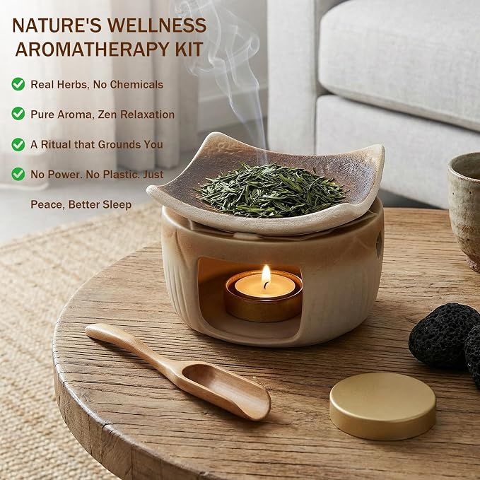 Handmade Ceramic Aromatherapy Diffuser | Herb Burner & Candle Wax Warmer with Tealight Holder, Home Fragrance Accessories forRelaxation & Meditation（3.15*2.95*2.95）