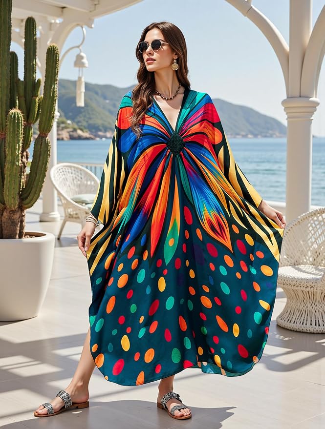 Mumu Dresses for Women Plus Size, Bohemian Kaftan Beach Cover Up Long Maxi Nightgown Soft Loungewear
