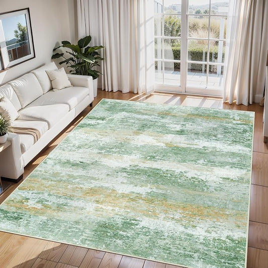 6x9 Area Rugs for Living Room Rug Washable: Abstract Rug for Dining Room Bedroom Carpet Non Slip 6 by 9 Indoor Modern Nursery Home Office Green