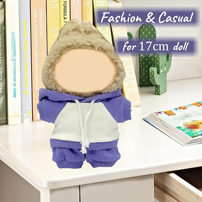 17cm Dolls Clothes,Casual Stylish Hoodies & Pants Doll Outfit Set, Stylish Doll Clothing Accessories for 17cm/15cm-Purple(No Doll)