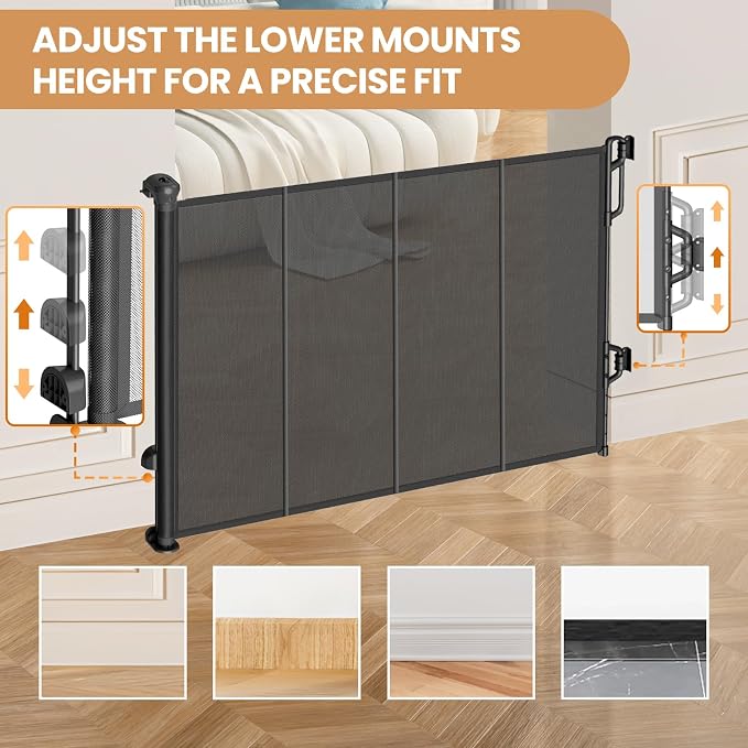 SPACEANY Reinforced Retractable Baby Gate or Mesh Dog Gate,Easy to Use for Stairs, Doorways, Hallways, Indoor, Outdoor, Wide Pet Gate 33.5" Tall, Extends to 55" Wide,Black