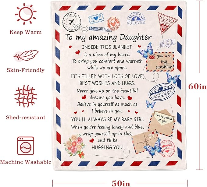 Daughter Gifts from Mom Dad- Daughter Birthday Gifts - Gift for Daughters - Mothers Day Valentines Day Wedding Gift Graduation Presents for Daughters Girls - to My Amazing Daughter's Blanket 50"X60"