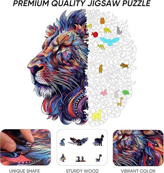 Qiuenisray Wooden Puzzles for Adults 1000 Pieces, Lion Jigsaw Puzzles, Wood Animal Adult Puzzles, Wall Decor, FSC Certified Unique Shape Ocean Adult Puzzles, Creative Gift for Family Game 21.9x23.6 in