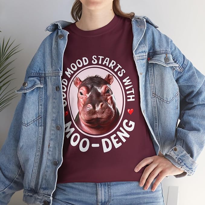Good Mood Starts with Moo Deng Unisex T-Shirt, Funny Moo Deng Good Mood Minimalist Men and Women Shirt