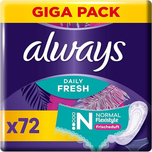 Always Daily Fresh Women's Flexistyle Gigapack Panty Liners, Fresh Scent, Fits All Shapes of Panty, Breathable and Flexible, Pack of 72